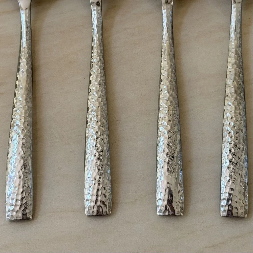 4pc Pier 1 Imports Hammered Soup Spoons 7 3/4” Stainless